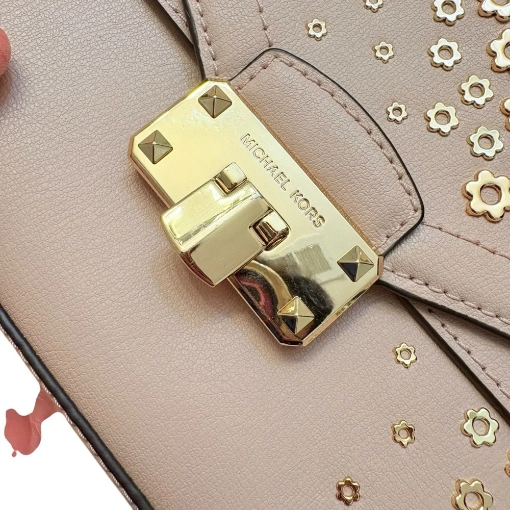 Michael kors pink Kinsley blossom embellished floral crossbody double flap bag